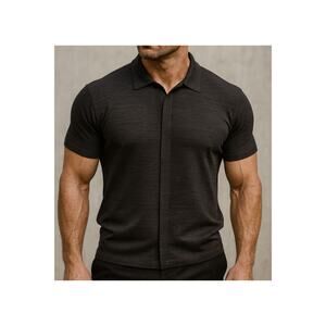 Phillipe Marcel Mens Hidden Button Up Shirt XL Black Textured Collared Clubbing